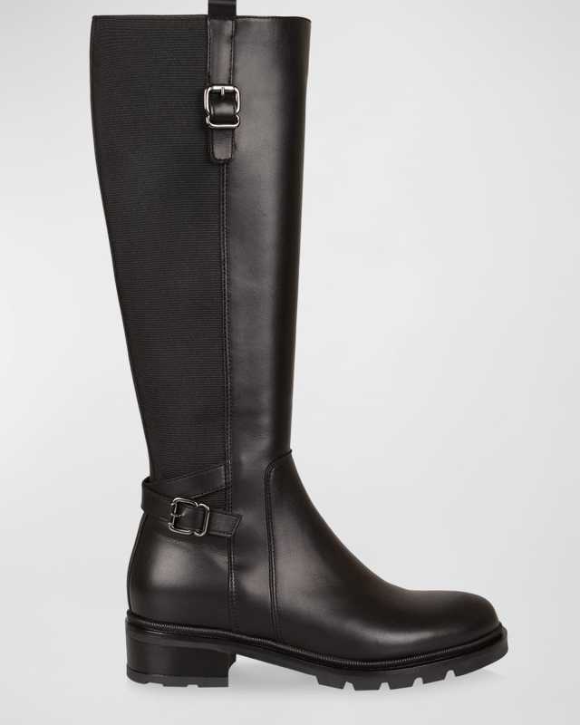 Saint Buckle Leather Knee-High Boots