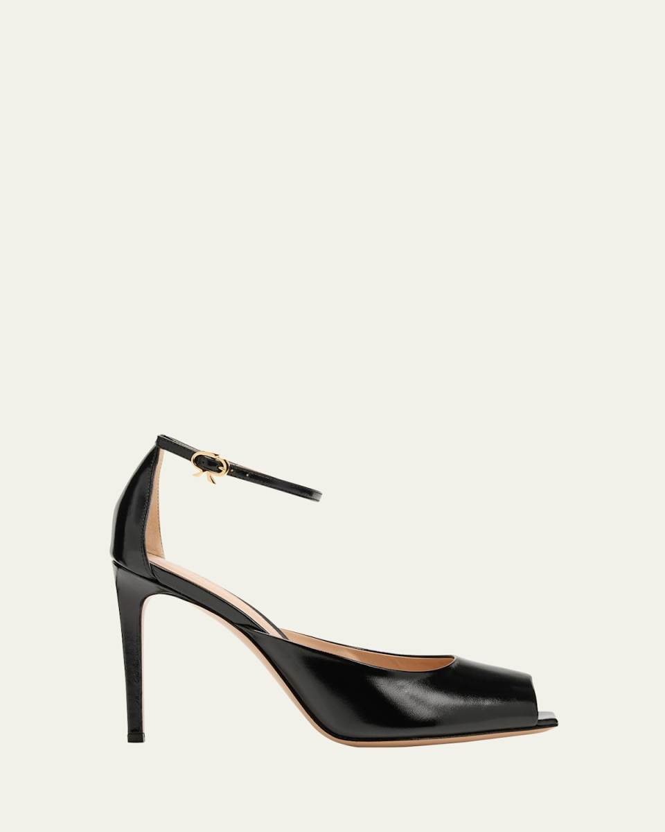Leather Peep-Toe Ankle-Strap Sandals