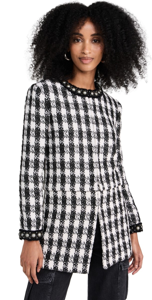 alice + olivia Deon Two-Fer Separating Box Jacket Black/White