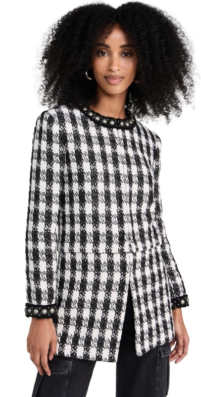 alice + olivia Deon Two-Fer Separating Box Jacket Black/White
