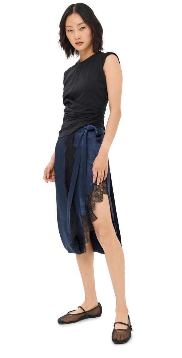 3.1 Phillip Lim Endless Loop T-Shirt Combo Dress with Lace White Multi
