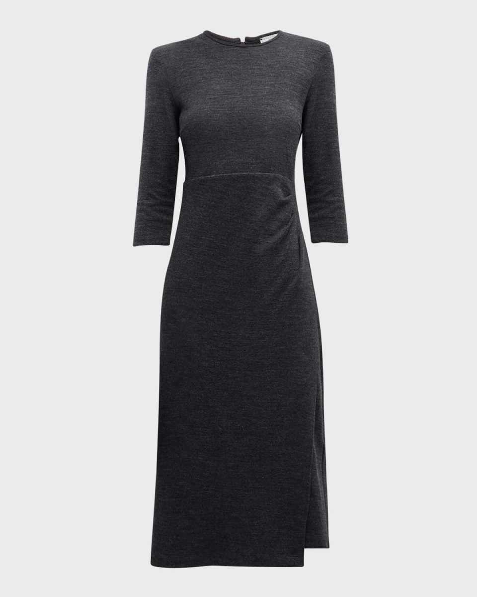 Pleated 3/4-Sleeve Knit Midi Dress