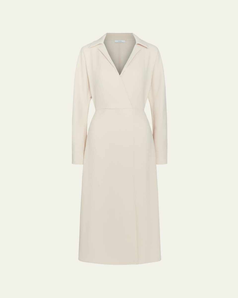 Shaped Collar Dolman-Sleeve Midi Dress
