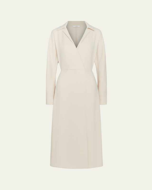 Shaped Collar Dolman-Sleeve Midi Dress