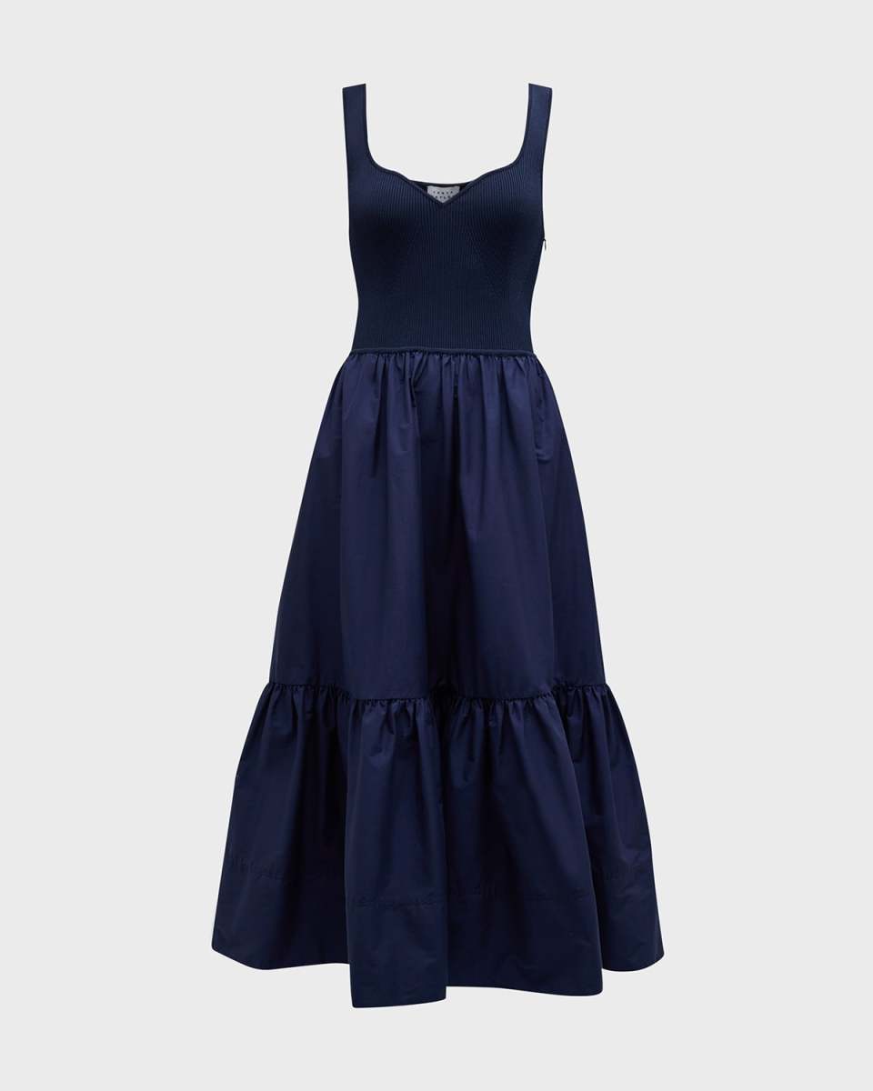 Josephina Sleeveless Rib and Poplin Midi Dress