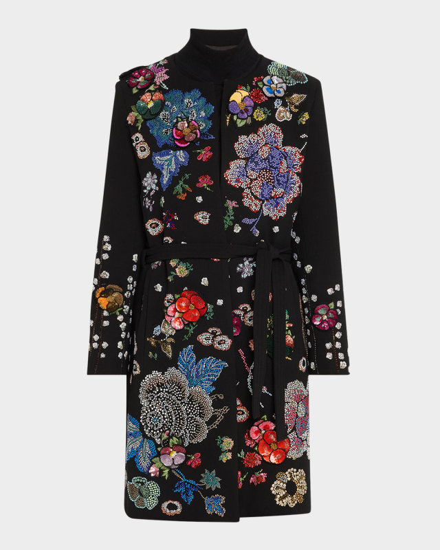 Luxe Bouquet Belted Collarless Coat