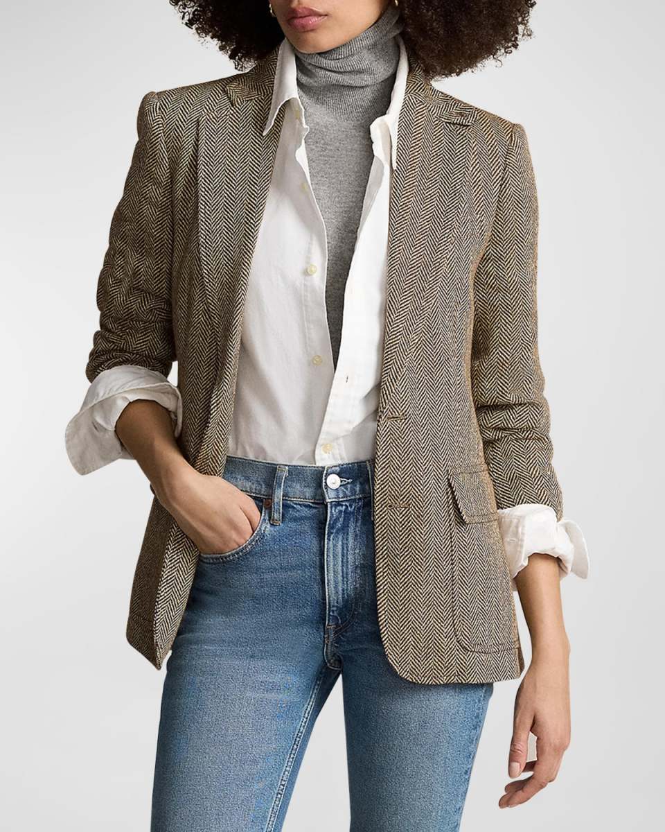 Herringbone Linen-Blend Blazer