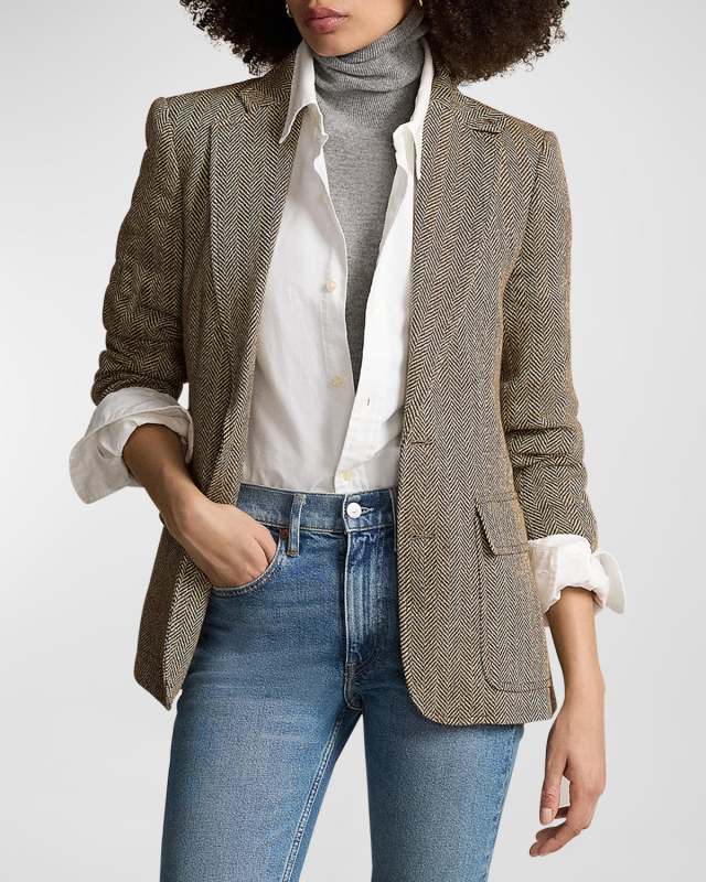 Herringbone Linen-Blend Blazer