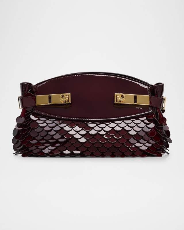 Hug Small Sequined Leather Pouch Clutch Bag