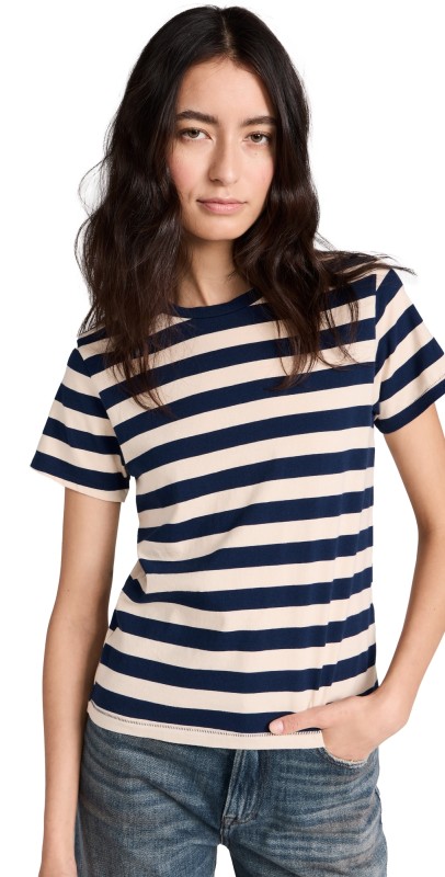 THE GREAT. The Little Tee Navy and Cream