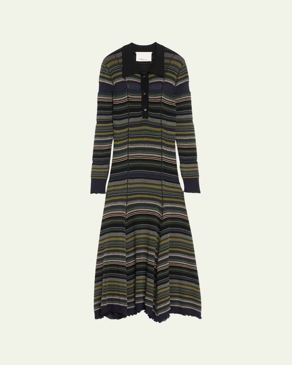 Reversible Long-Sleeve Striped Maxi Dress