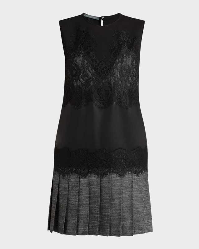 Lace Sleeveless Pleated Mini Dress