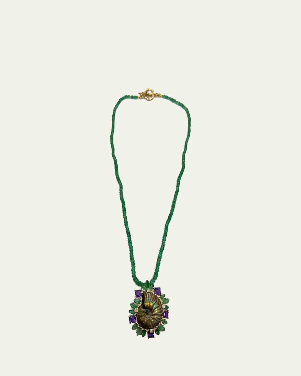 Ammolite Pendant on Emerald Beaded Necklace