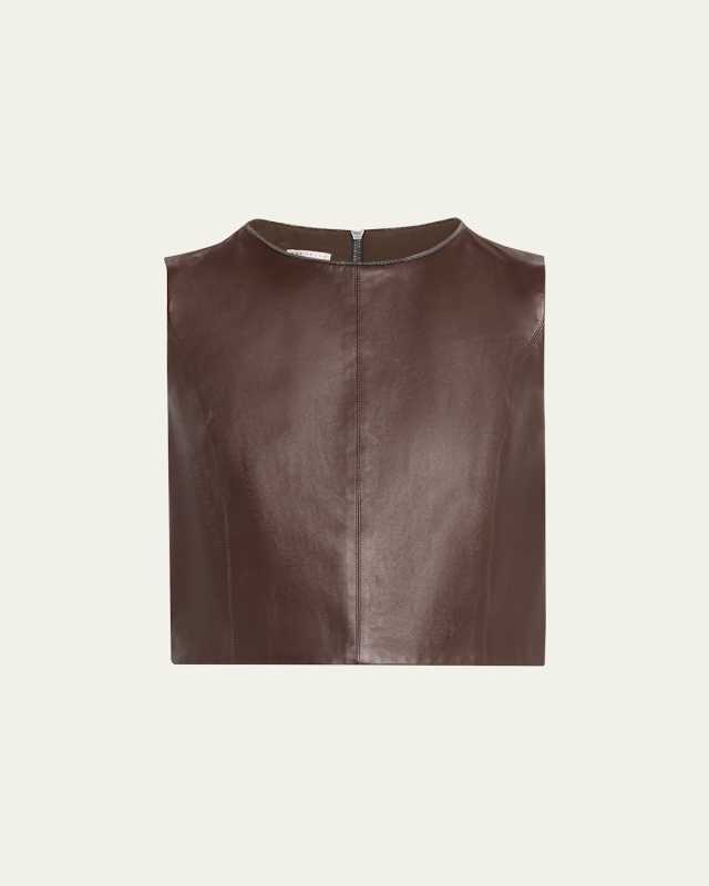 Smooth Glove Leather Crop Top with Monili Trim