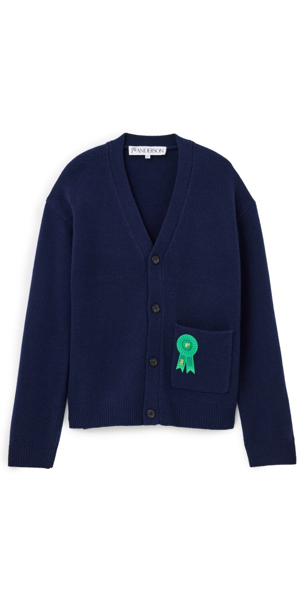JW Anderson Unisex Rosette Patch Pocket Cardigan Navy