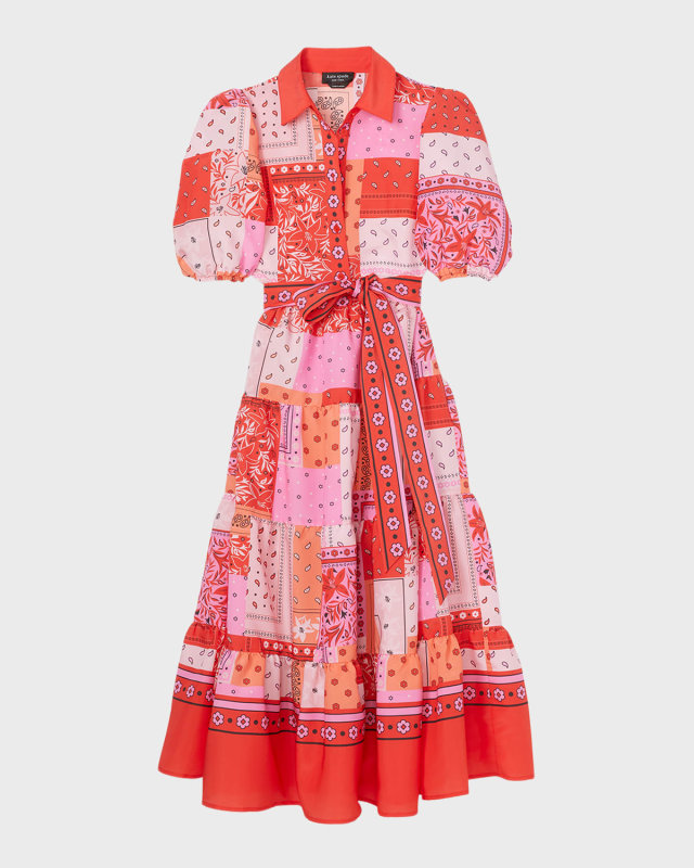 tiered patchwork-print midi shirtdress
