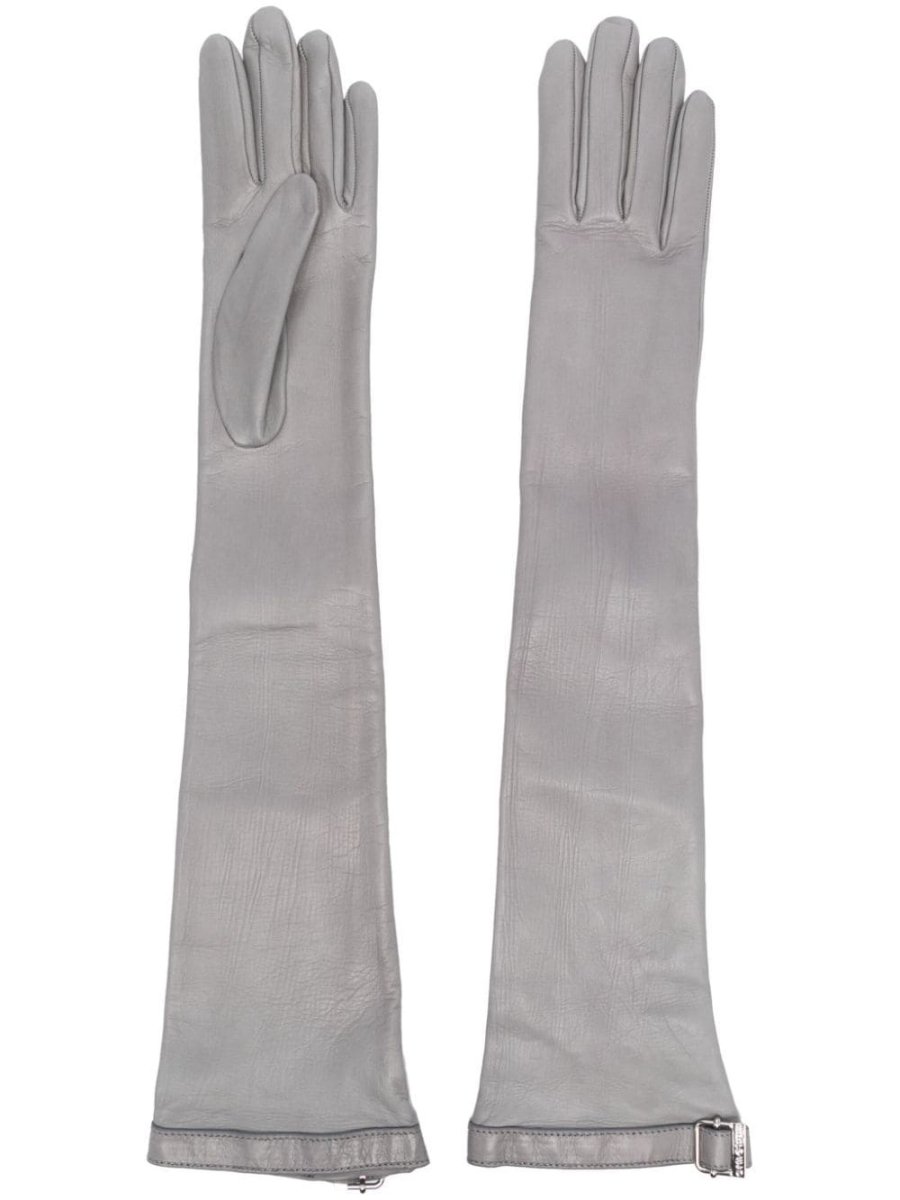 buckle-detail elbow-length leather gloves