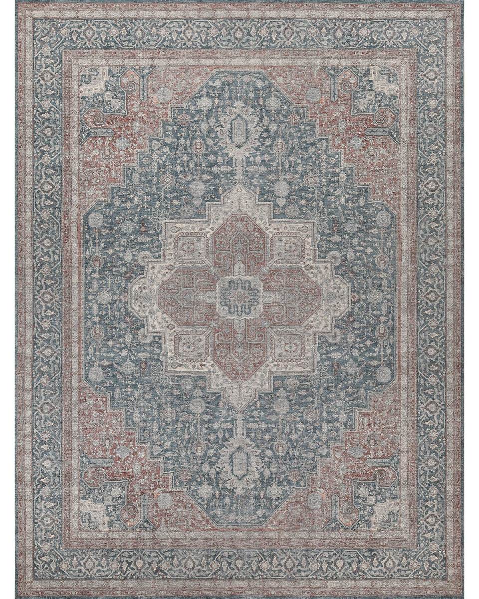 Heritage Power-Loomed Blue & Rust Rug, 9' X 12'