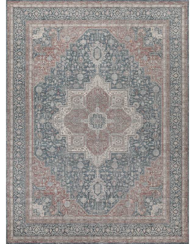 Heritage Power-Loomed Blue & Rust Rug, 9' X 12'
