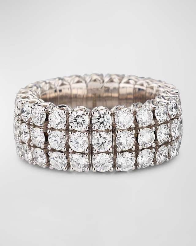 18K White Gold Xpandable Three-Row Diamond Ring, Size 6 - 9.5