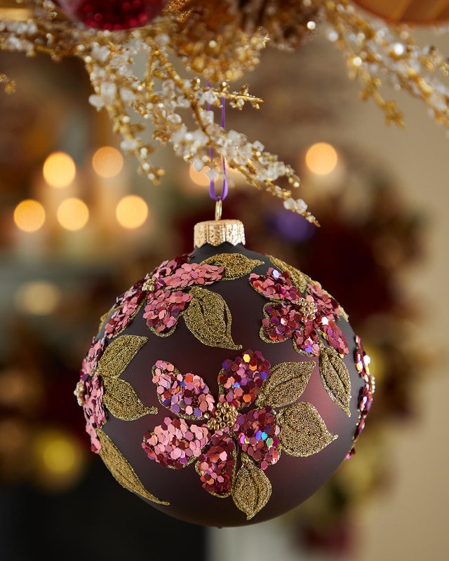 Burgundy Christmas Ornament With Flowers