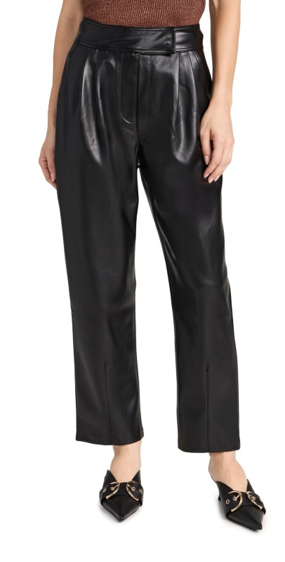 English Factory Faux Leather Pleated Trousers Black