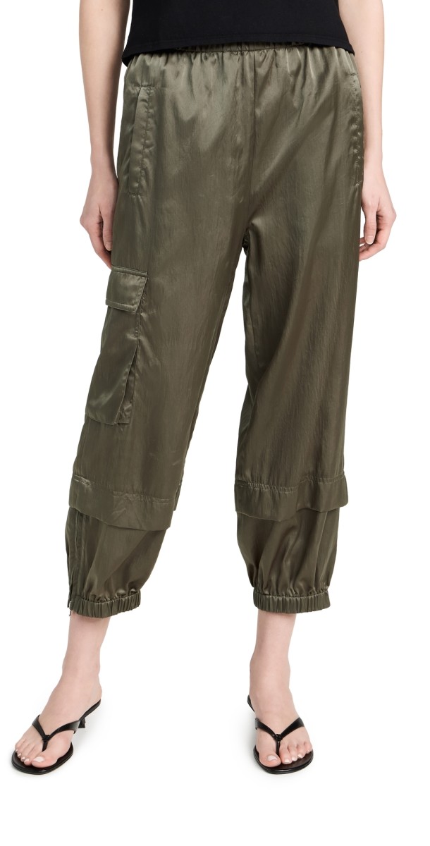 Tibi Shiny Nylon Wilt Pull On Joggers Dune
