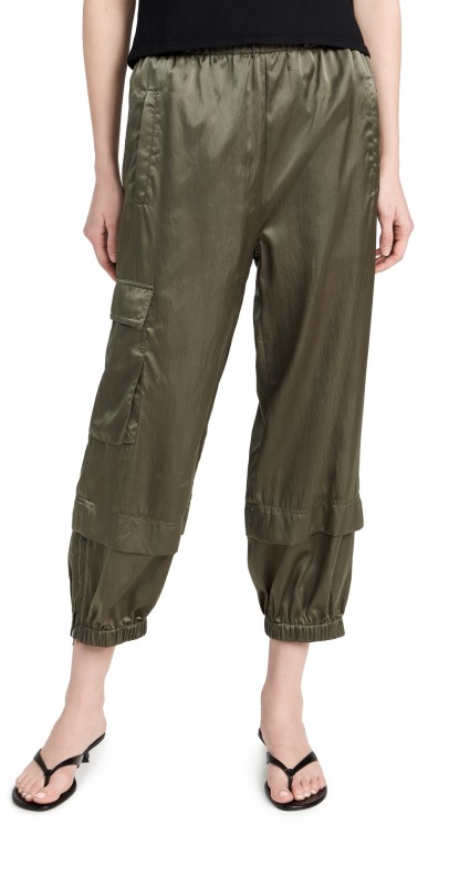 Tibi Shiny Nylon Wilt Pull On Joggers Dune