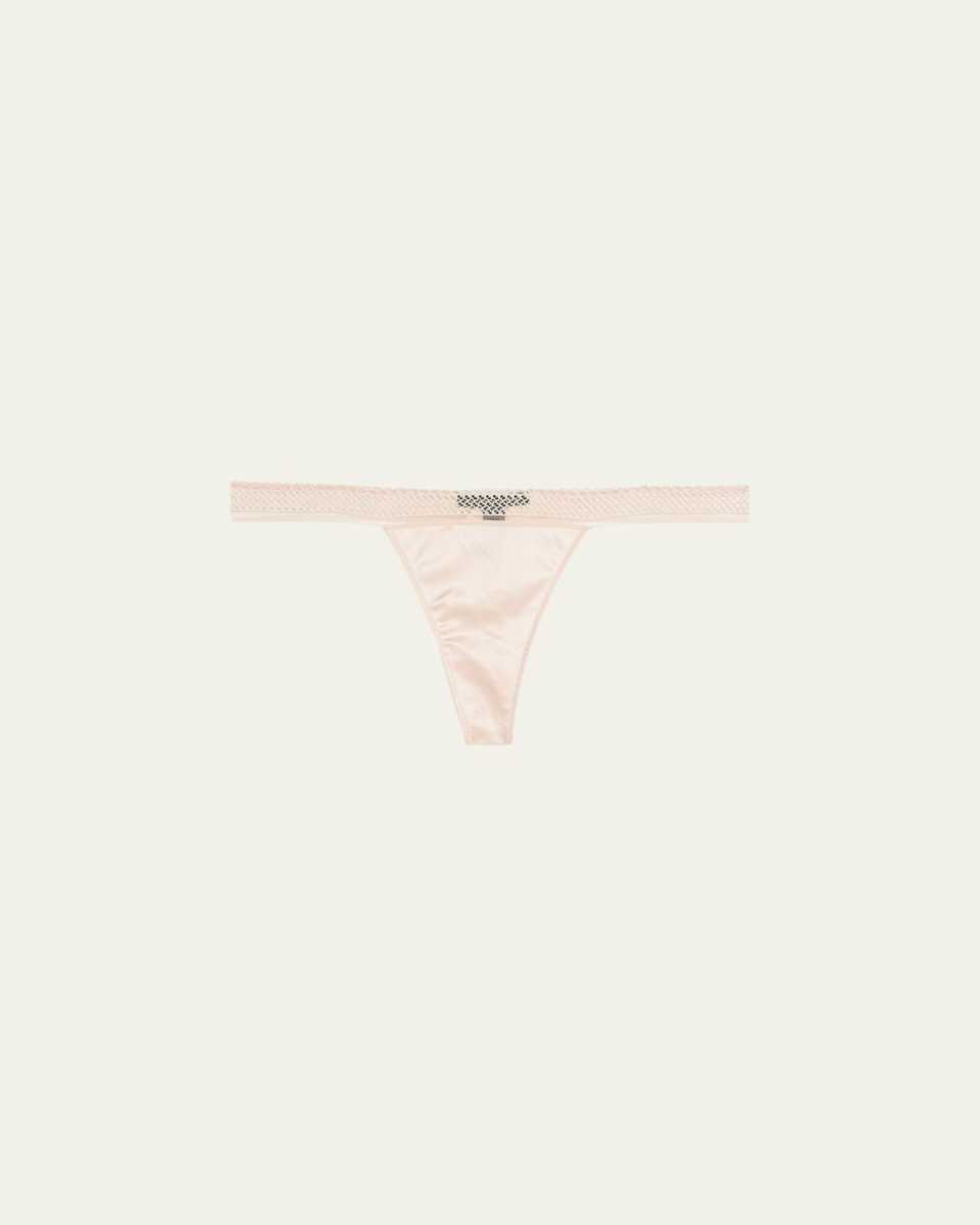 Slyvie Lace-Trim Stretch Silk Thong