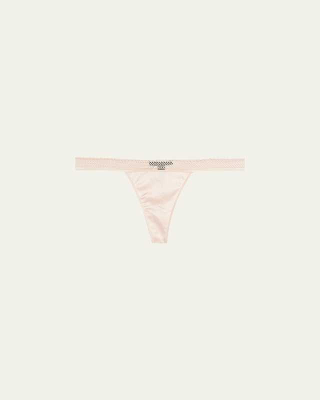 Slyvie Lace-Trim Stretch Silk Thong