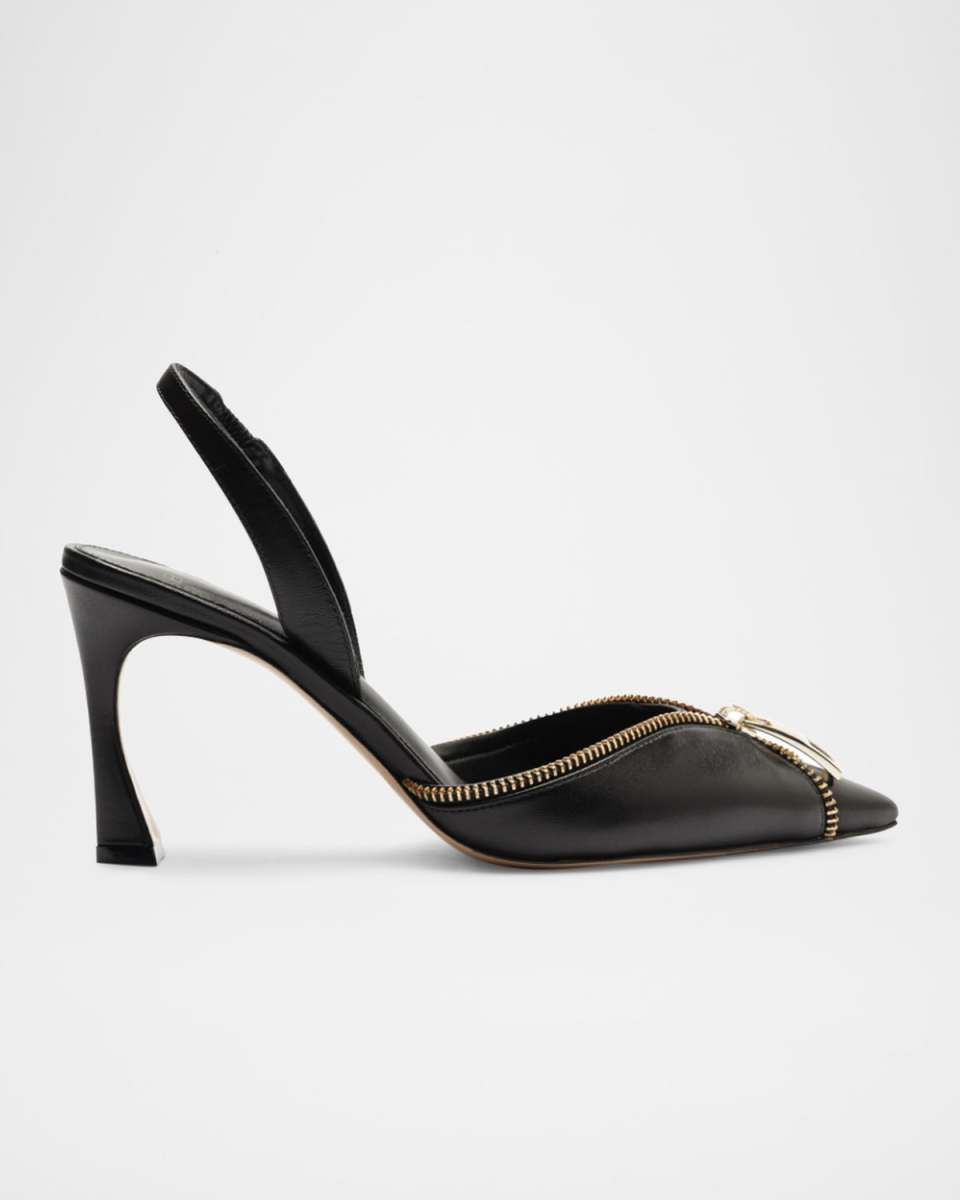 Zoe Leather Zipper Slingback Pumps