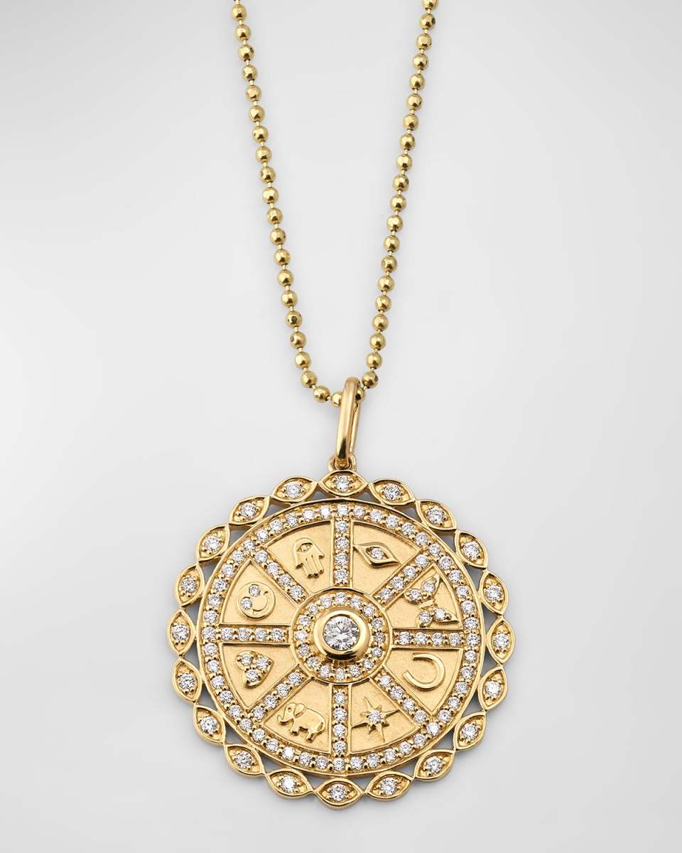 Diamond Icon Wheel Coin Charm Necklace