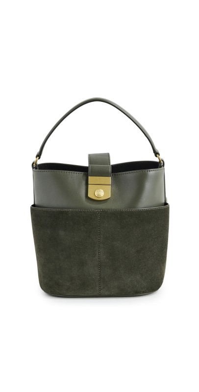 Veronica Beard The Crest Lock Small Bucket Bag Pine