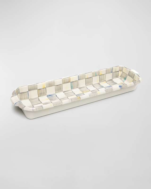 18" Sterling Check Enamel Baguette Dish