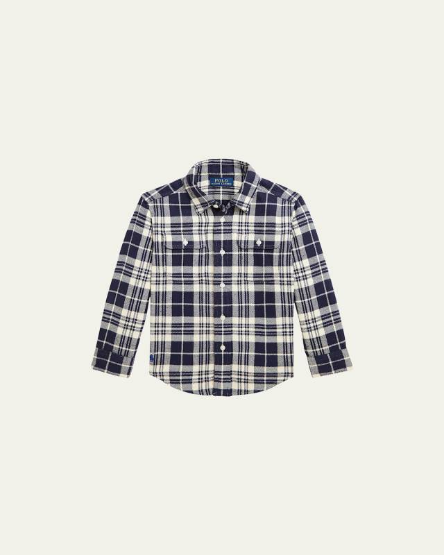 Boy's Brushed Flannel-Print Sport Shirt, Size S-X