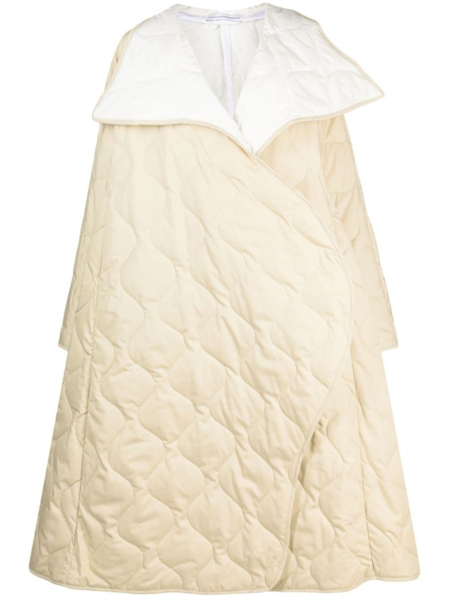 asymmetric diamond-quilted coat