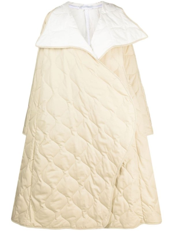 asymmetric diamond-quilted coat