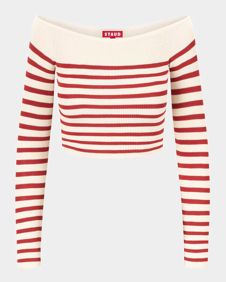Float Off-Shoulder Stripe Knit Crop Top