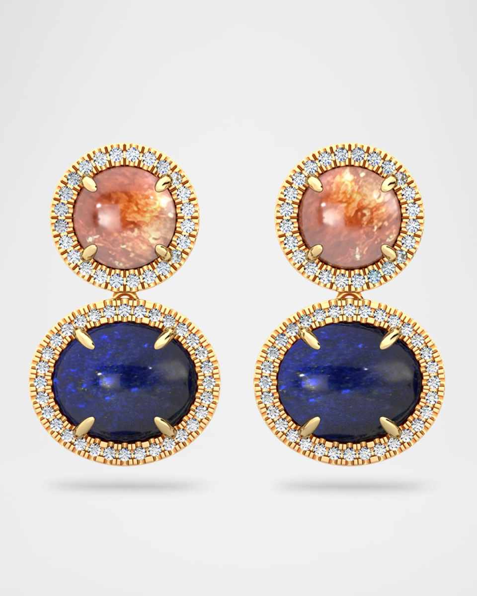 Aurora Earrings with Sunstone, Lapis, and Diamonds