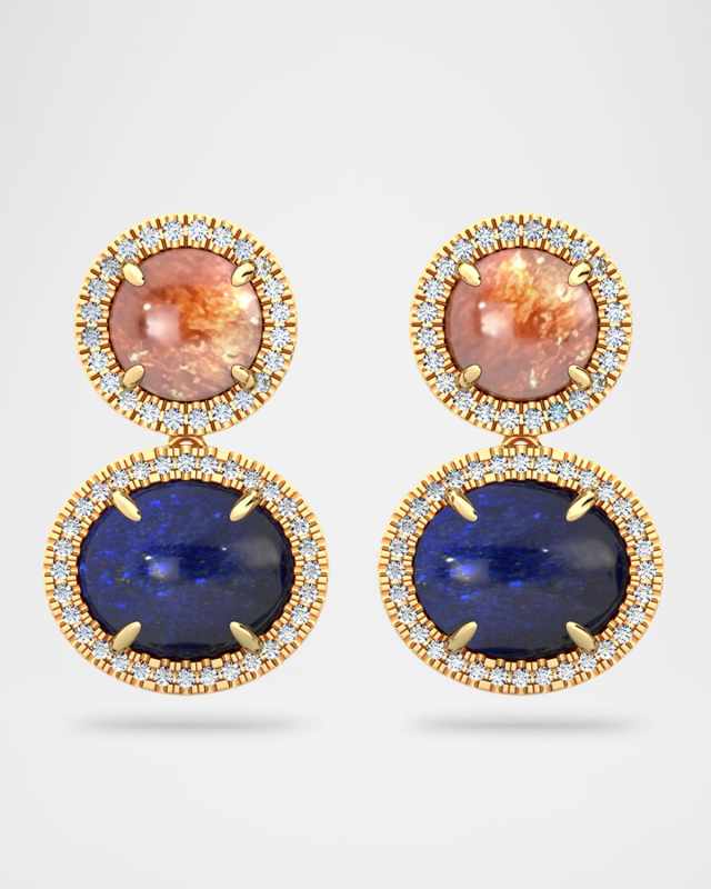Aurora Earrings with Sunstone, Lapis, and Diamonds
