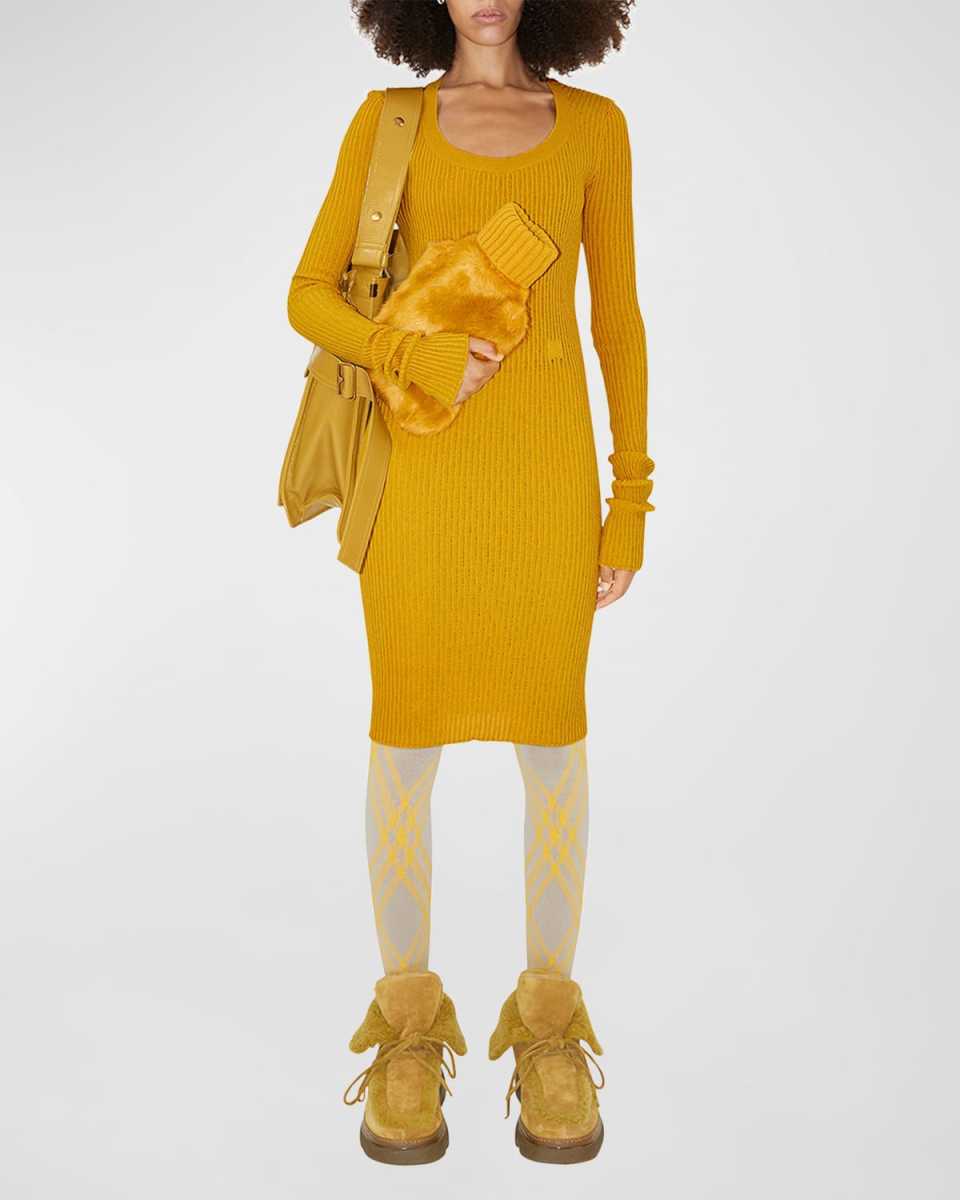 Wool Rib-Knit Long-Sleeve Dress