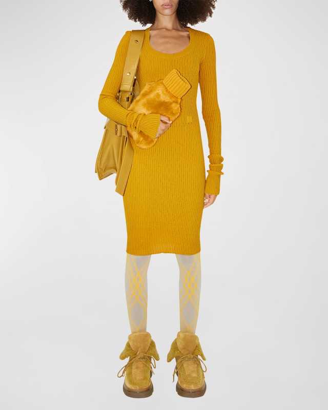 Wool Rib-Knit Long-Sleeve Dress