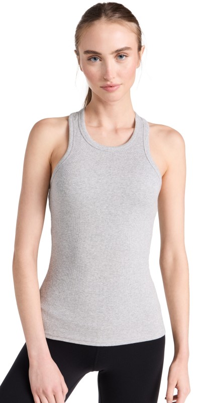 Alo Yoga Ribbed Aspire Full Length Tank Athletic Heather Grey