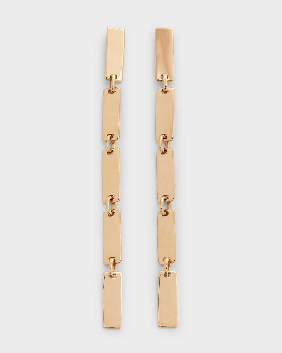 14K Linear Dangle Tag Link Earrings, 65mm