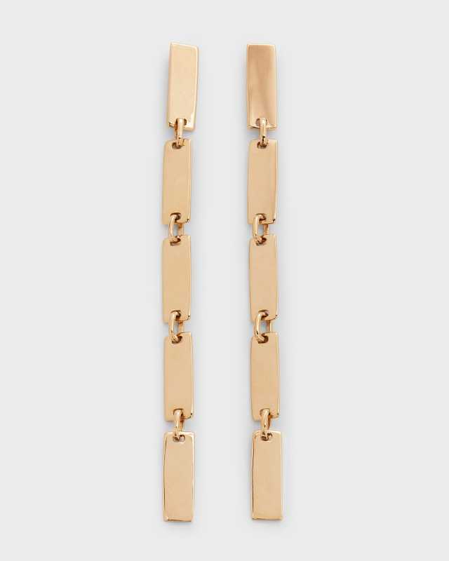 14K Linear Dangle Tag Link Earrings, 65mm