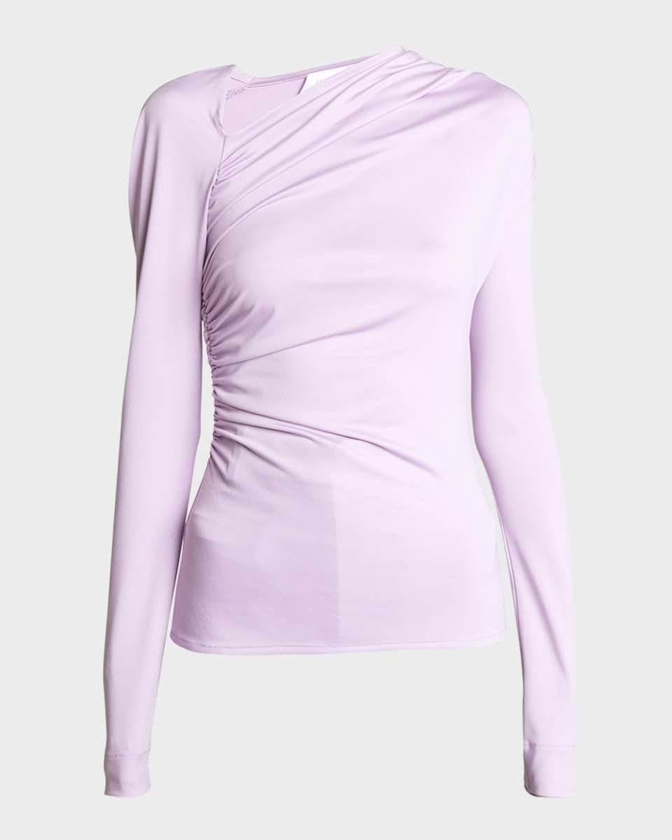 Asymmetric Draped Jersey Long-Sleeve Top