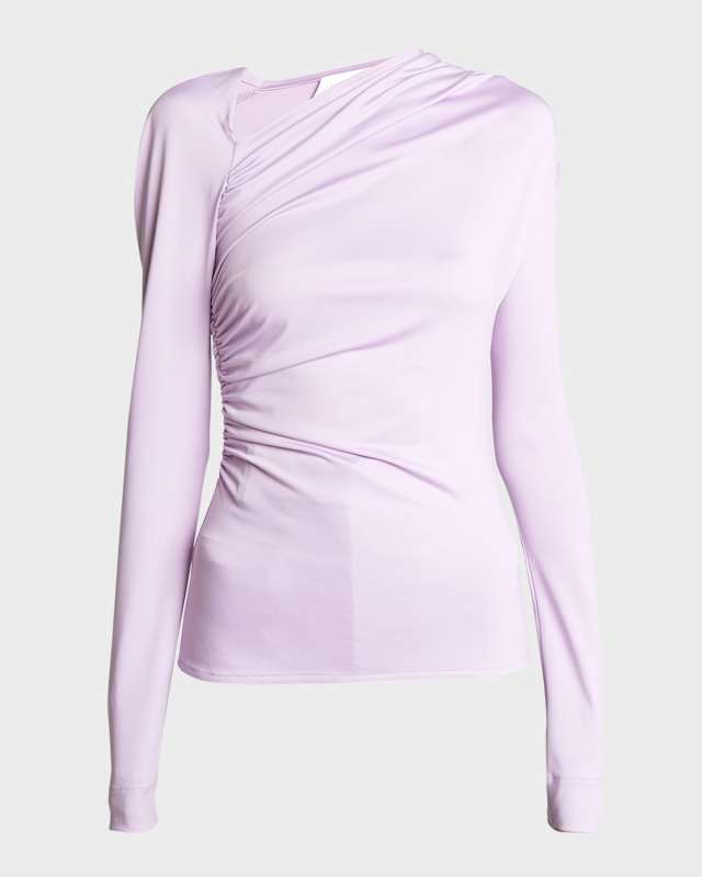 Asymmetric Draped Jersey Long-Sleeve Top