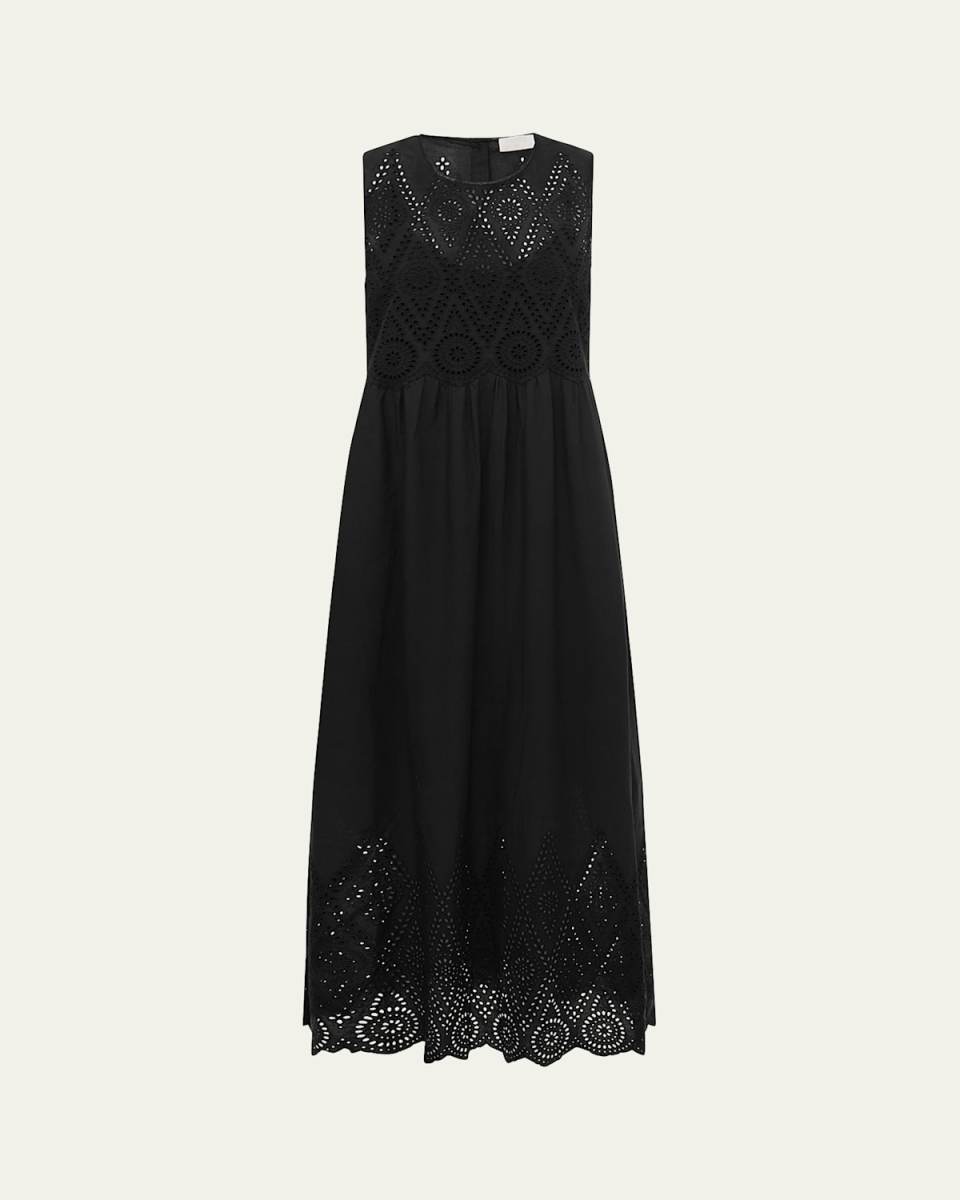 Louisa Sleeveless Long Embroidered Shift Dress