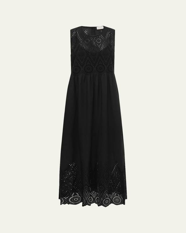 Louisa Sleeveless Long Embroidered Shift Dress