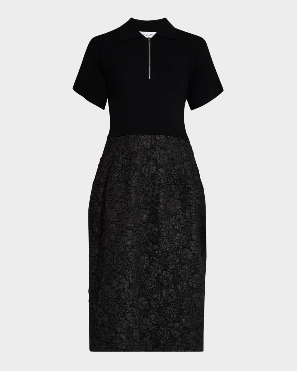 Antoinette Mixed-Media Midi Polo Dress